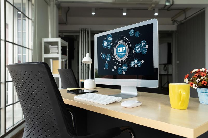Arbeitsplatz mit Unternehmenssoftware auf dem Bildschirm