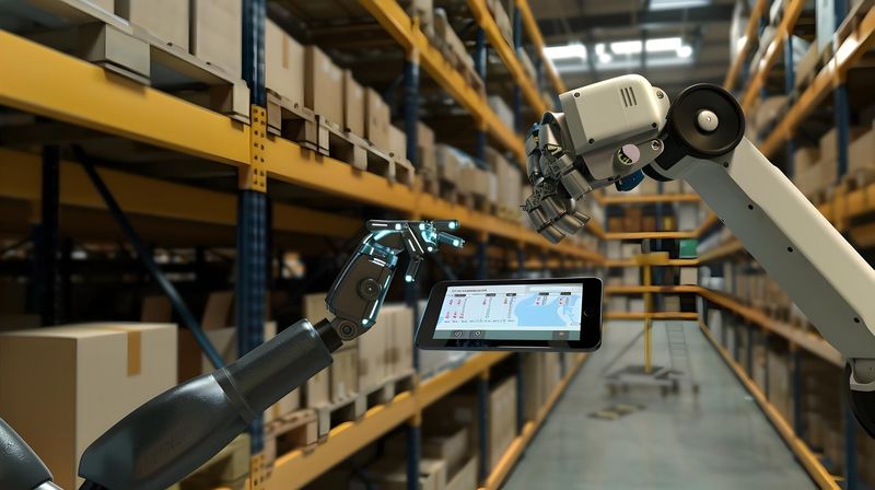 Automatisiertes Lager mit Robotik und Tablet-Steuerung